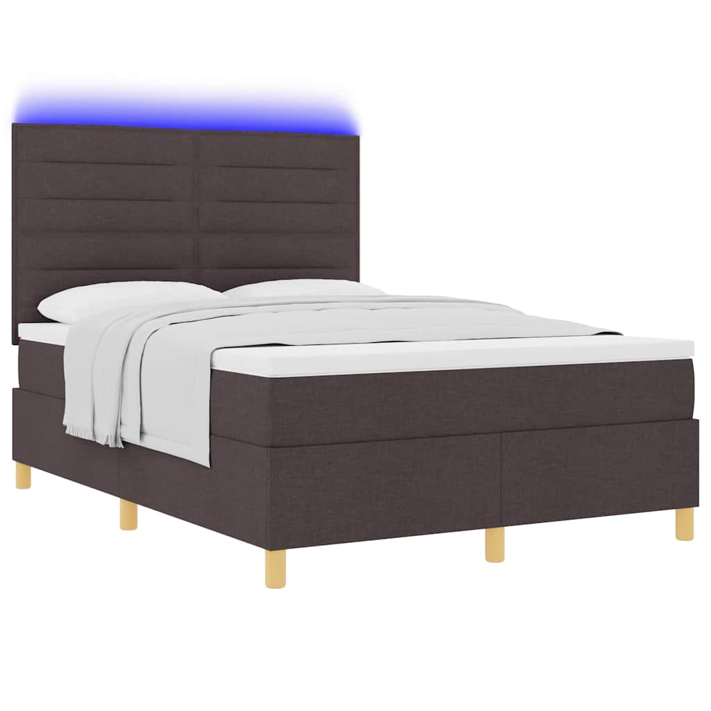 LED Κρεβάτι με βάθρο με στρώμα Σκούρο Καφέ 160 x 200 cm ύφασμα