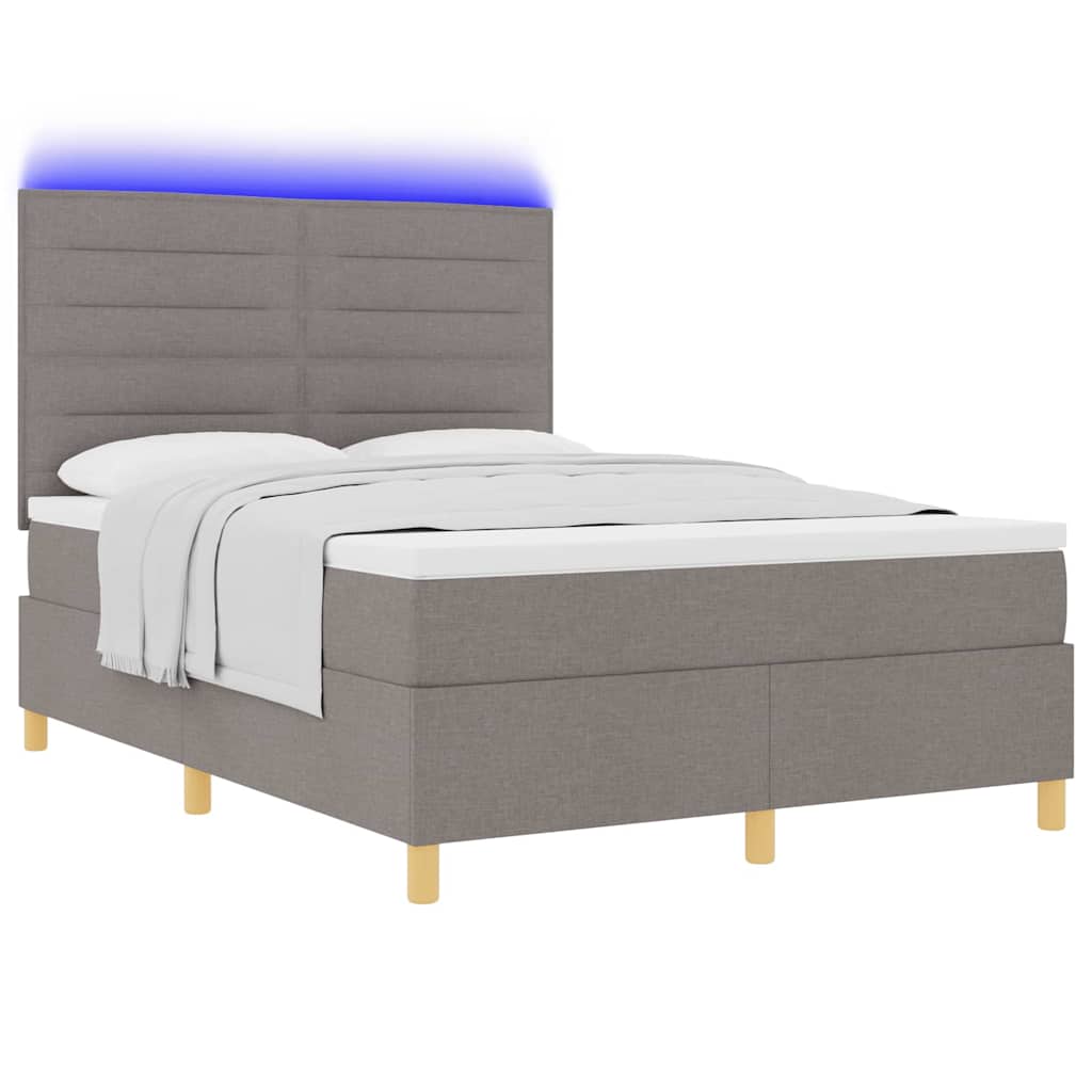 LED Κρεβάτι με βάθρο με κεφαλάρι Taupe 160 x 200 cm ύφασμα - Pakobazaar