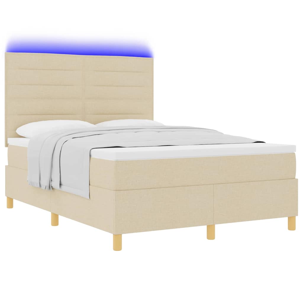LED Κρεβάτι με βάθρο με στρώμα Κρεμ 160 x 200 cm ύφασμα