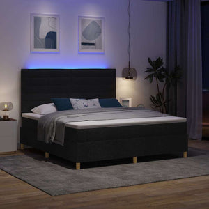 LED Κρεβάτι με βάθρο με στρώμα Μαύρο 180 x 200 cm ύφασμα - Pakobazaar