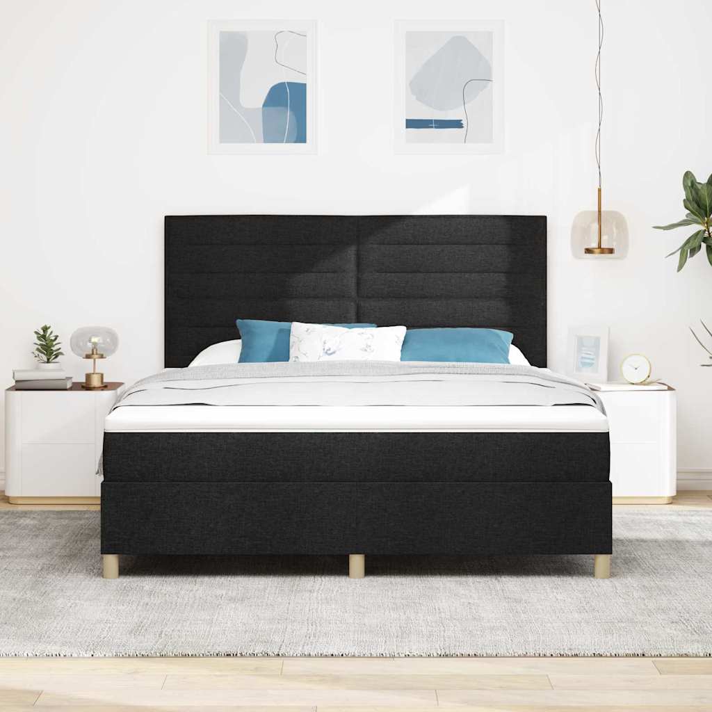 LED Κρεβάτι με βάθρο με στρώμα Μαύρο 180 x 200 cm ύφασμα - Pakobazaar