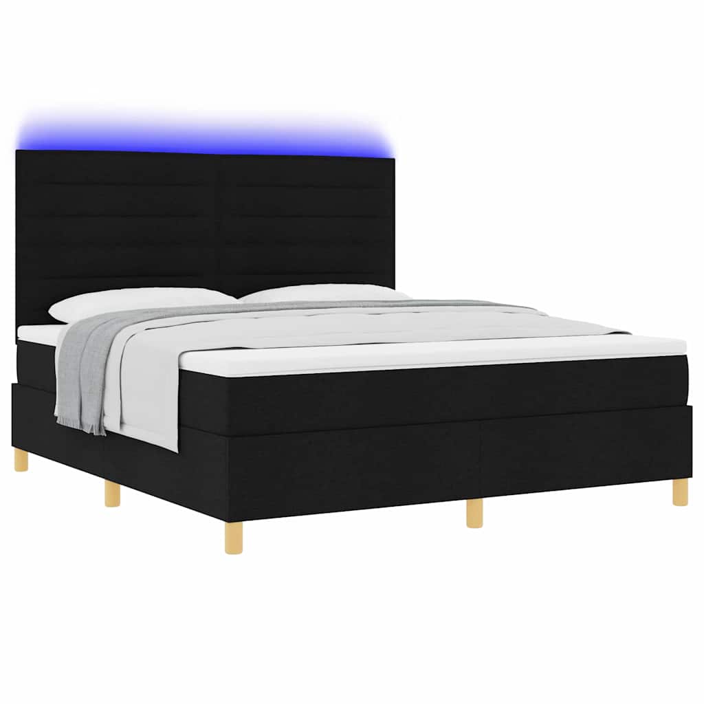LED Κρεβάτι με βάθρο με στρώμα Μαύρο 180 x 200 cm ύφασμα - Pakobazaar
