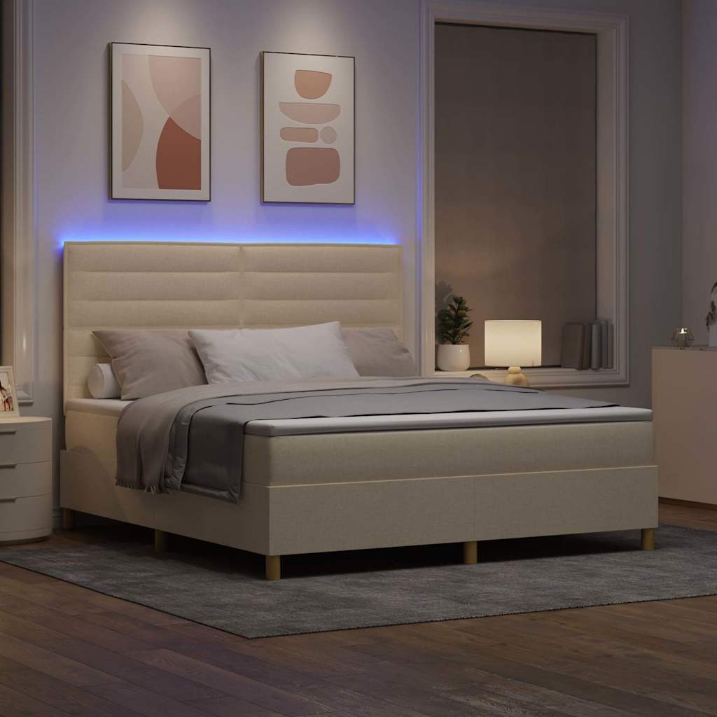 LED Κρεβάτι με βάθρο με κεφαλάρι Κρεμ 180 x 200 cm ύφασμα - Pakobazaar