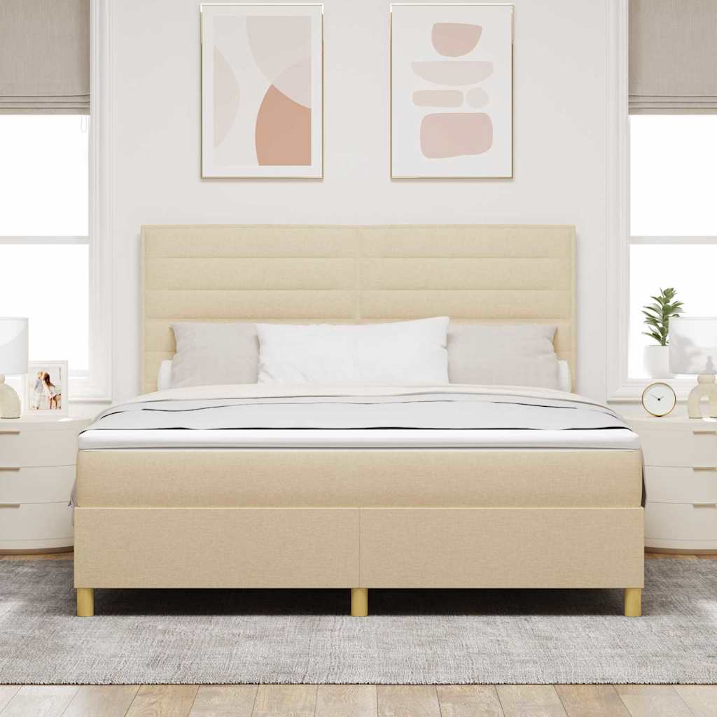 LED Κρεβάτι με βάθρο με κεφαλάρι Κρεμ 180 x 200 cm ύφασμα - Pakobazaar