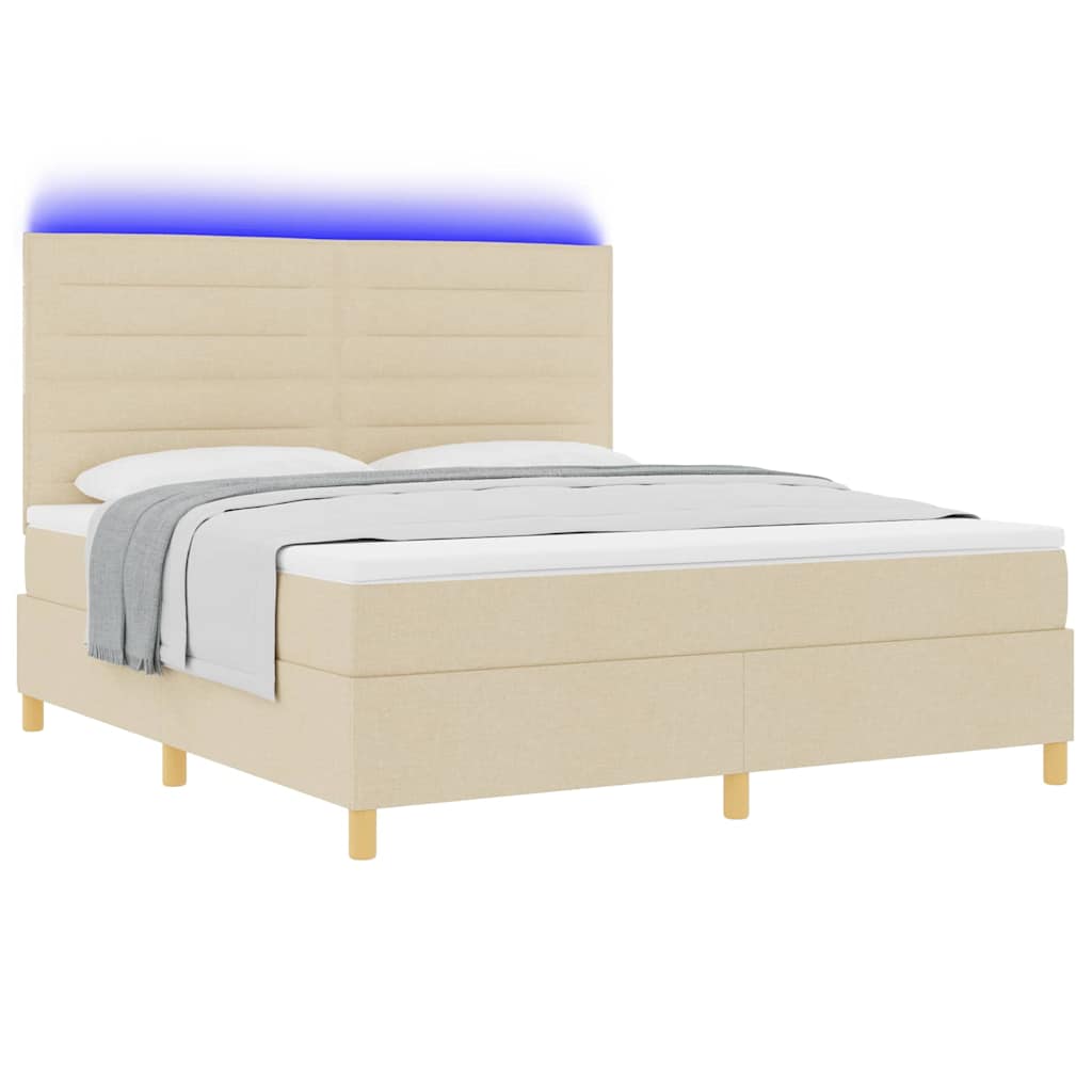 LED Κρεβάτι με βάθρο με κεφαλάρι Κρεμ 180 x 200 cm ύφασμα - Pakobazaar