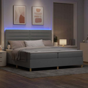 LED Κρεβάτι με βάθρο με στρώμα Ανοιχτό γκρι 200 x 200 cm ύφασμα - Pakobazaar