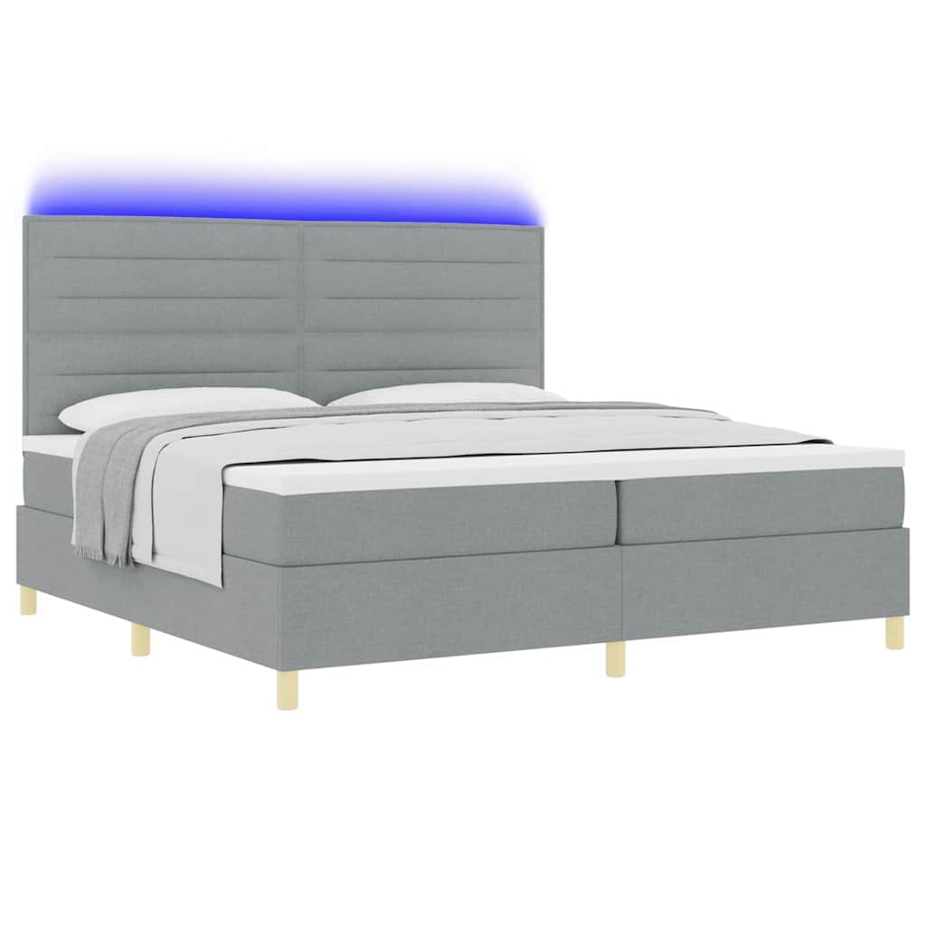 LED Κρεβάτι με βάθρο με στρώμα Ανοιχτό γκρι 200 x 200 cm ύφασμα - Pakobazaar