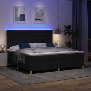 LED Κρεβάτι με βάθρο με στρώμα Μαύρο 200 x 200 cm ύφασμα - Pakobazaar