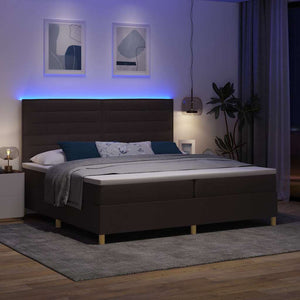 LED Κρεβάτι με βάθρο με στρώμα Σκούρο Καφέ 200 x 200 cm ύφασμα - Pakobazaar