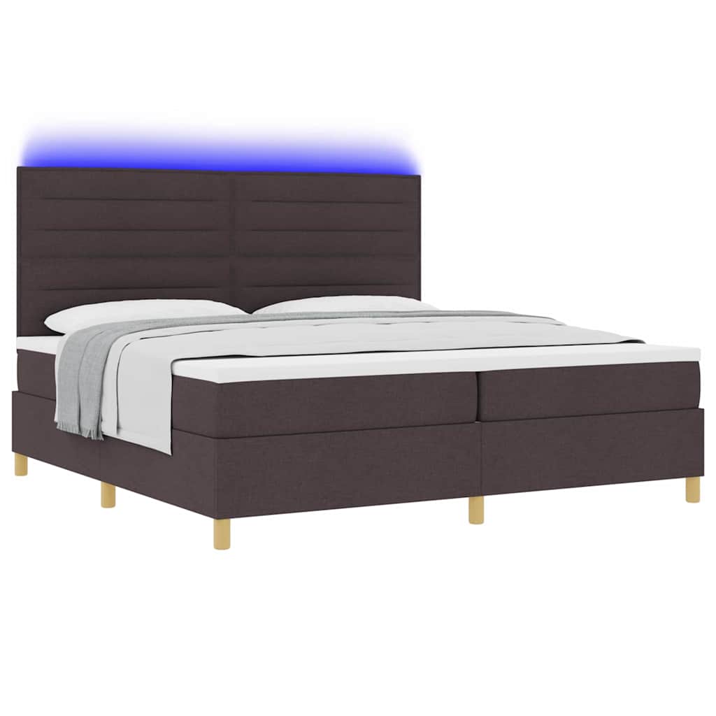 LED Κρεβάτι με βάθρο με στρώμα Σκούρο Καφέ 200 x 200 cm ύφασμα - Pakobazaar