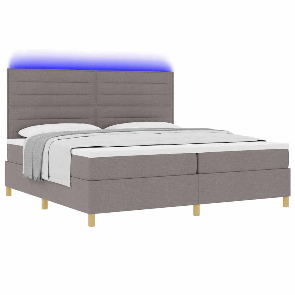 LED Κρεβάτι με βάθρο με στρώμα Taupe 200 x 200 cm ύφασμα - Pakobazaar