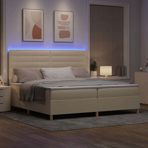 LED Κρεβάτι με βάθρο με κεφαλάρι Κρεμ 200 x 200 cm ύφασμα - Pakobazaar