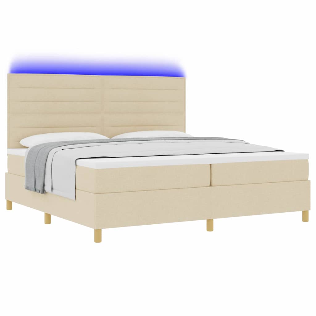 LED Κρεβάτι με βάθρο με στρώμα Κρεμ 200 x 200 cm ύφασμα - Pakobazaar