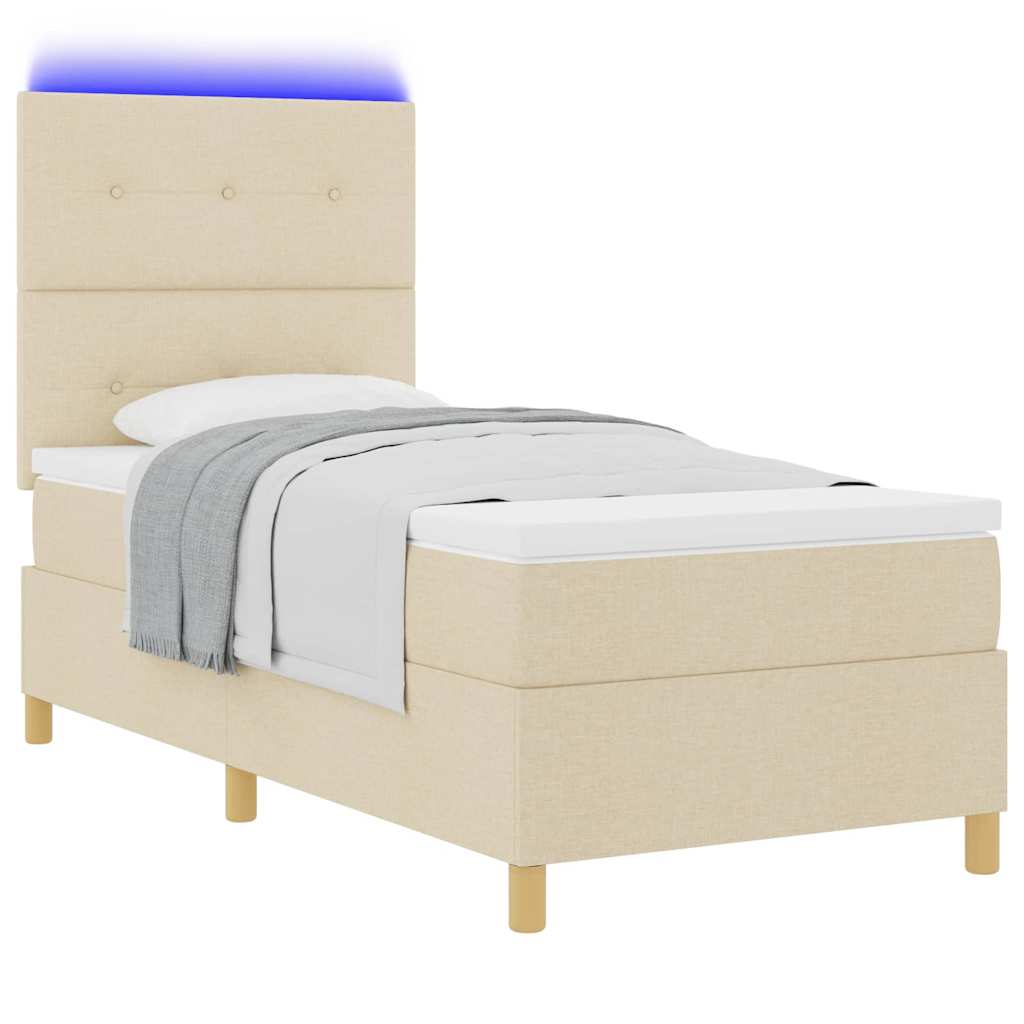 LED Κρεβάτι με βάθρο με στρώμα Κρεμ 90 x 190 cm ύφασμα - Pakobazaar