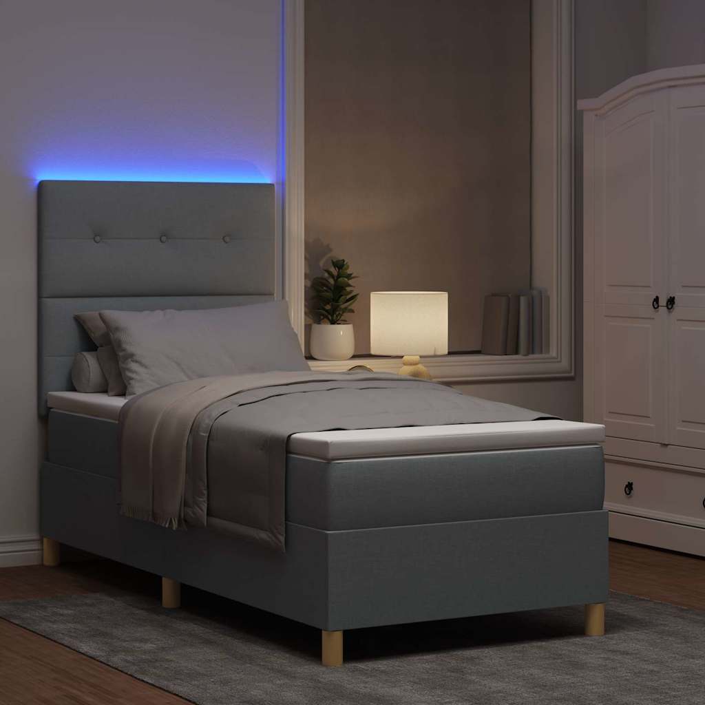 LED Κρεβάτι με βάθρο Ανοιχτό γκρι 100 x 200 cm ύφασμα - Pakobazaar