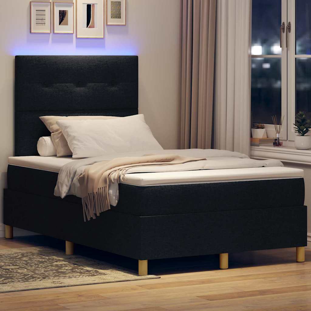 LED Κρεβάτι με βάθρο με κεφαλάρι Μαύρο 120 x 190 cm ύφασμα - Pakobazaar