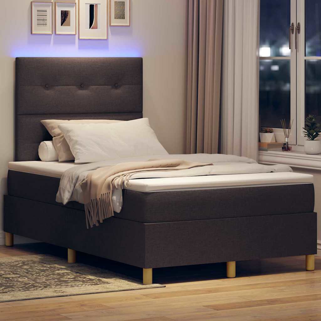 LED Κρεβάτι με βάθρο Σκούρο Καφέ 120 x 190 cm ύφασμα - Pakobazaar