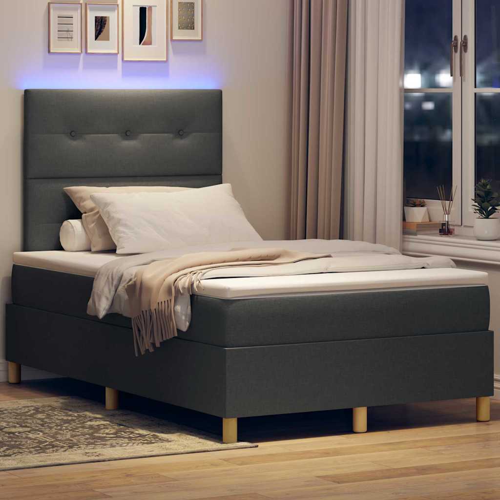 LED Κρεβάτι με βάθρο Σκούρο Γκρι 120 x 200 cm ύφασμα - Pakobazaar
