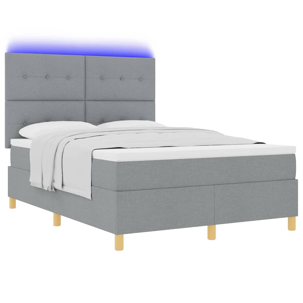 LED Κρεβάτι με βάθρο με στρώμα Ανοιχτό γκρι 140 x 190 cm ύφασμα - Pakobazaar