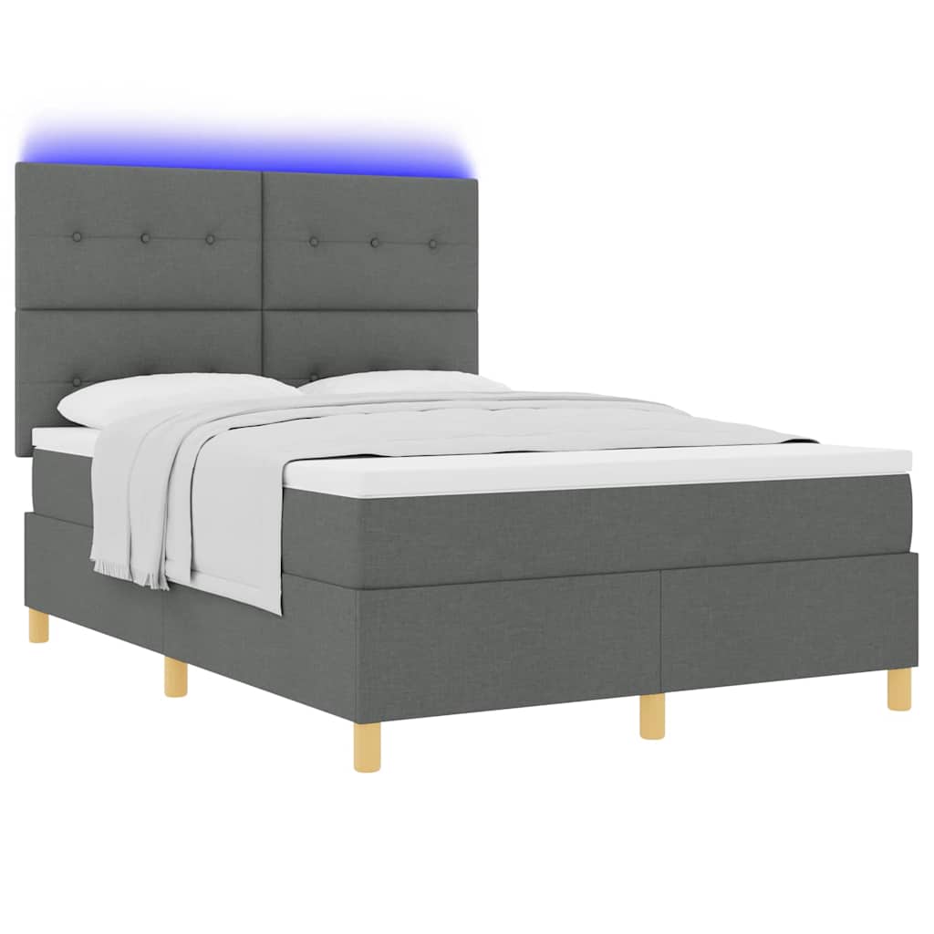 LED Κρεβάτι με βάθρο με στρώμα Σκούρο Γκρι 140 x 190 cm ύφασμα - Pakobazaar