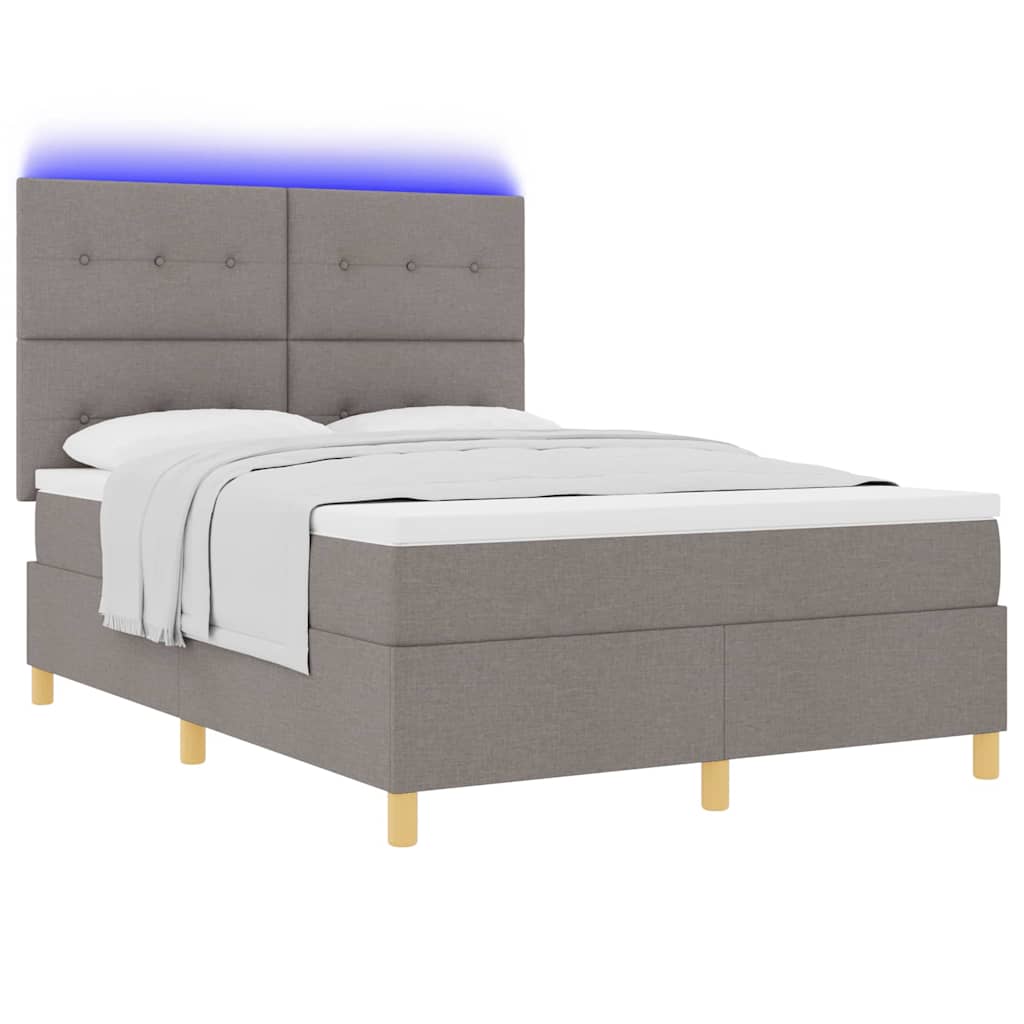 LED Κρεβάτι με βάθρο με στρώμα Taupe 140 x 190 cm ύφασμα - Pakobazaar