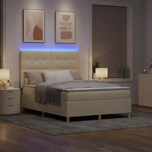 LED Κρεβάτι με βάθρο με στρώμα Κρεμ 140 x 190 cm ύφασμα - Pakobazaar