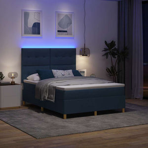 LED Κρεβάτι με βάθρο με στρώμα Μπλε 140 x 190 cm ύφασμα - Pakobazaar