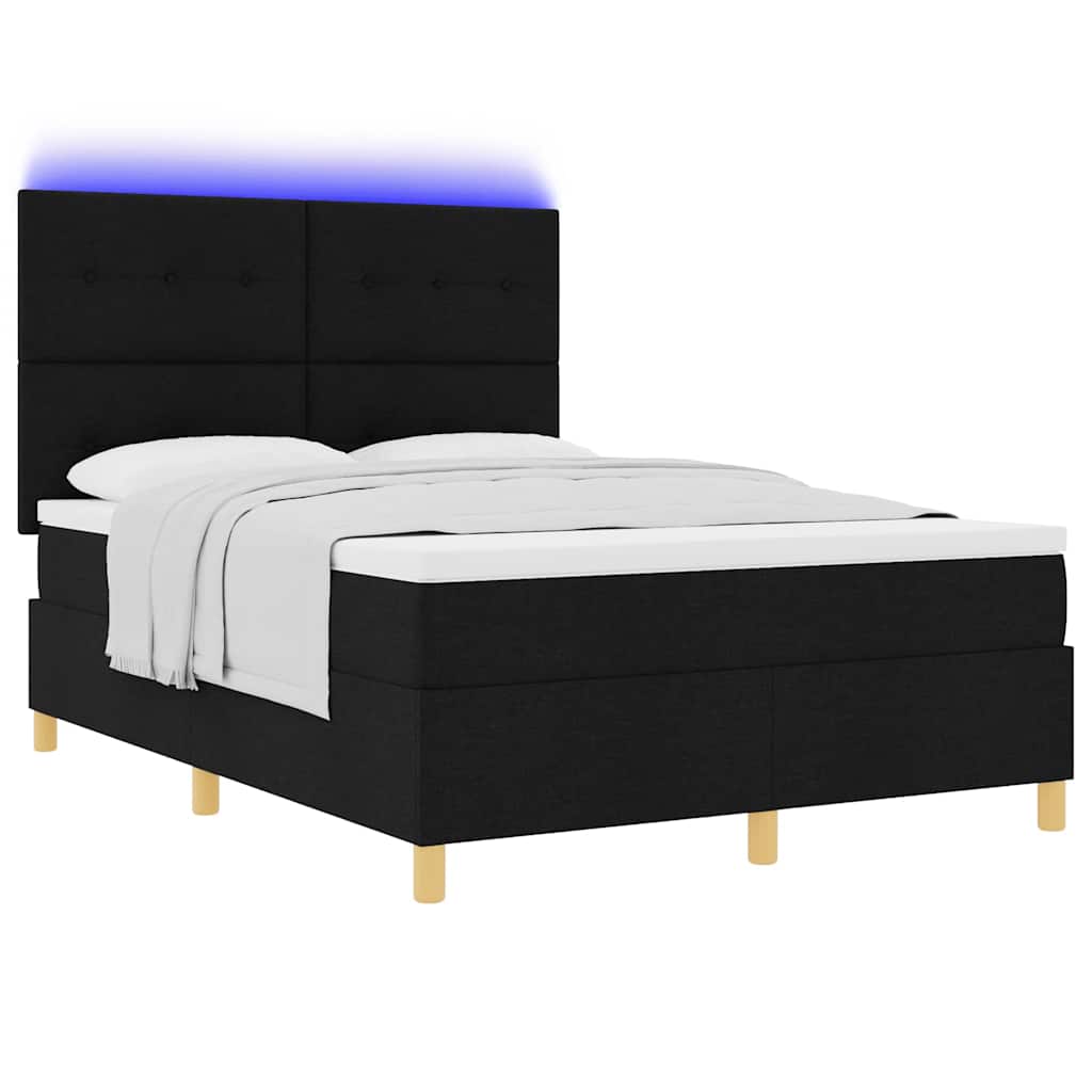 LED Κρεβάτι με βάθρο με κεφαλάρι Μαύρο 140 x 200 cm ύφασμα - Pakobazaar