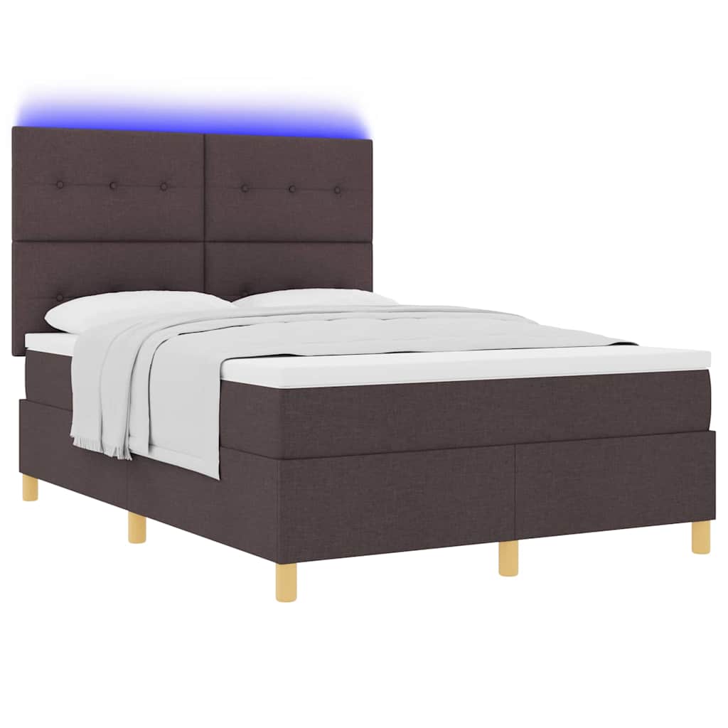 LED Κρεβάτι με βάθρο με στρώμα Σκούρο Καφέ 140 x 200 cm ύφασμα - Pakobazaar