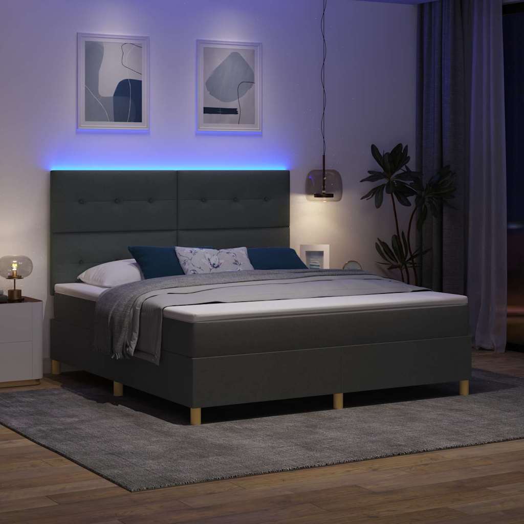 LED Κρεβάτι με βάθρο Σκούρο Γκρι 180 x 200 cm ύφασμα - Pakobazaar