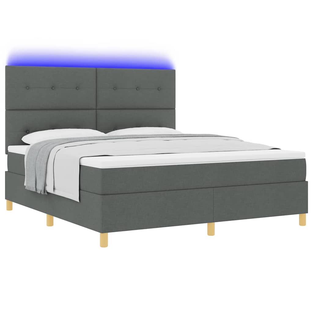 LED Κρεβάτι με βάθρο Σκούρο Γκρι 180 x 200 cm ύφασμα - Pakobazaar