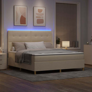 LED Κρεβάτι με βάθρο με στρώμα Κρεμ 180 x 200 cm ύφασμα - Pakobazaar