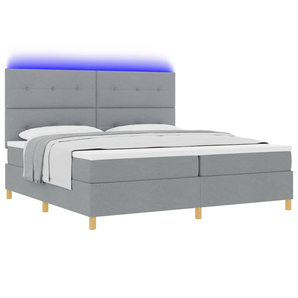 LED Κρεβάτι με βάθρο Ανοιχτό γκρι 200 x 200 cm ύφασμα - Pakobazaar