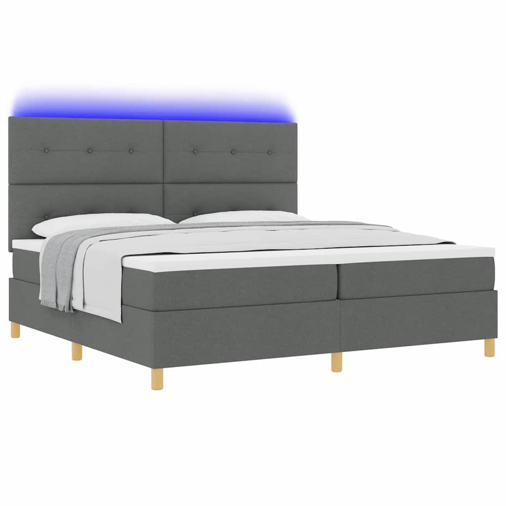 LED Κρεβάτι με βάθρο Σκούρο Γκρι 200 x 200 cm ύφασμα - Pakobazaar