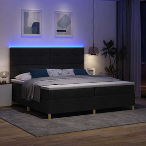 LED Κρεβάτι με βάθρο με κεφαλάρι Μαύρο 200 x 200 cm ύφασμα - Pakobazaar