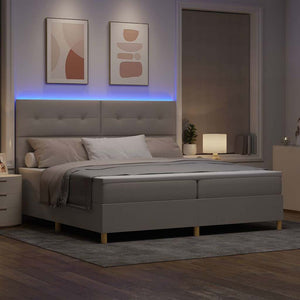 LED Κρεβάτι με βάθρο με κεφαλάρι Taupe 200 x 200 cm ύφασμα - Pakobazaar