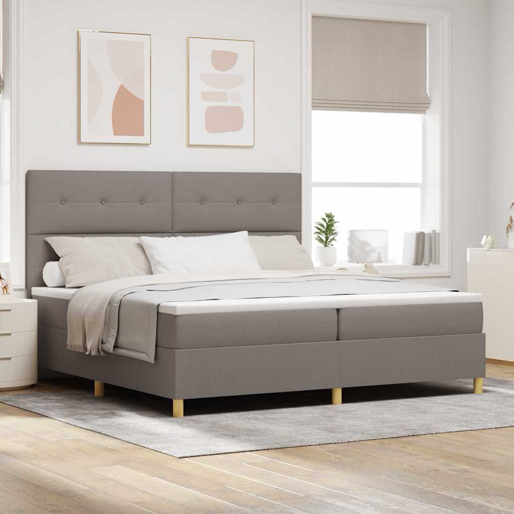 LED Κρεβάτι με βάθρο με κεφαλάρι Taupe 200 x 200 cm ύφασμα - Pakobazaar