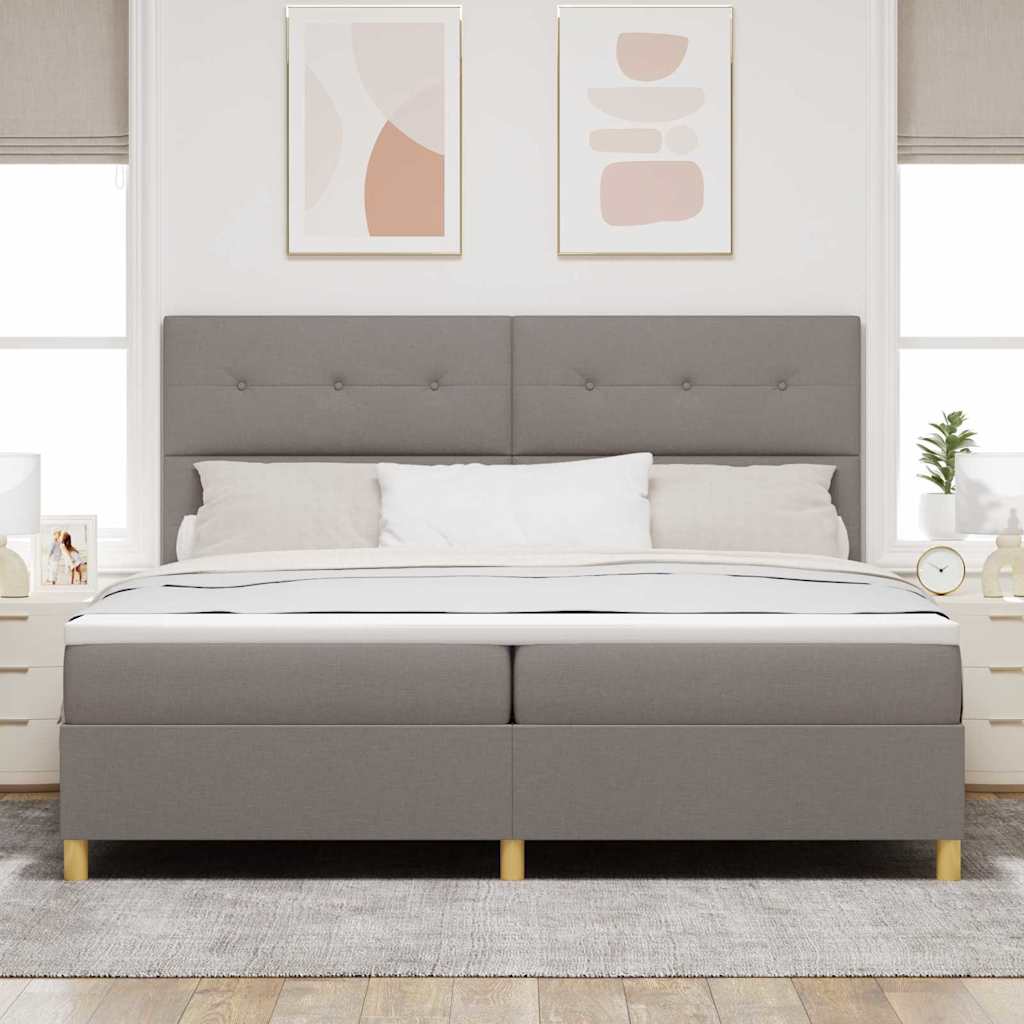 LED Κρεβάτι με βάθρο με κεφαλάρι Taupe 200 x 200 cm ύφασμα - Pakobazaar