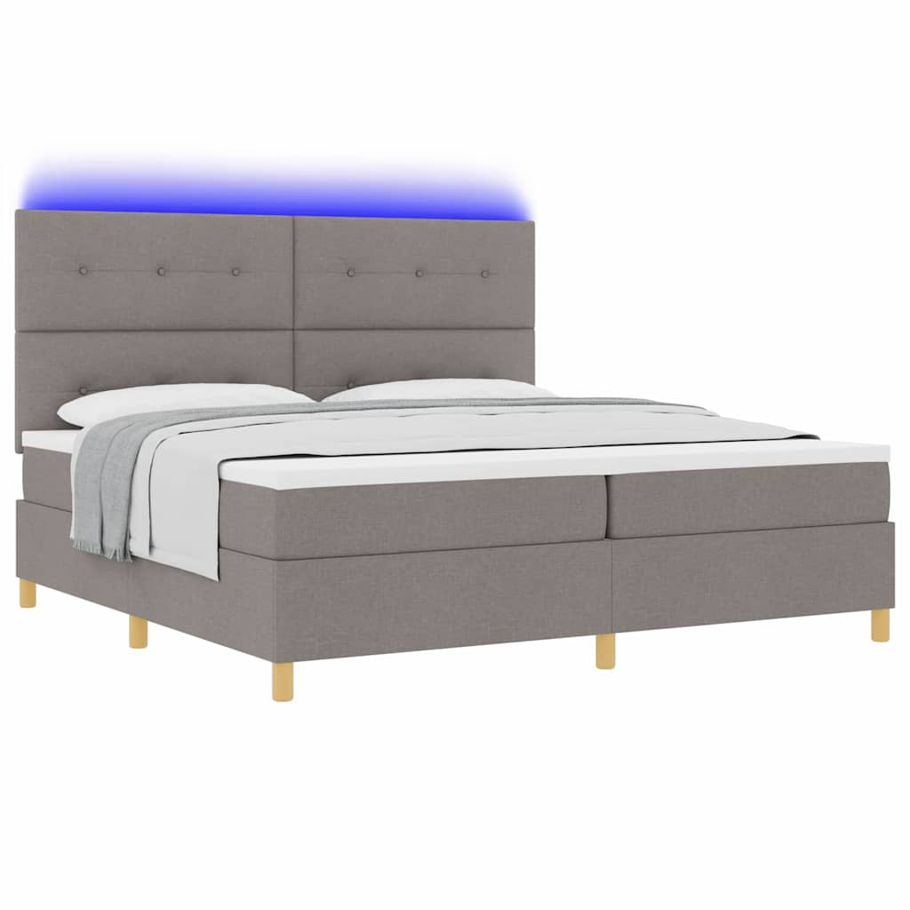LED Κρεβάτι με βάθρο με κεφαλάρι Taupe 200 x 200 cm ύφασμα - Pakobazaar