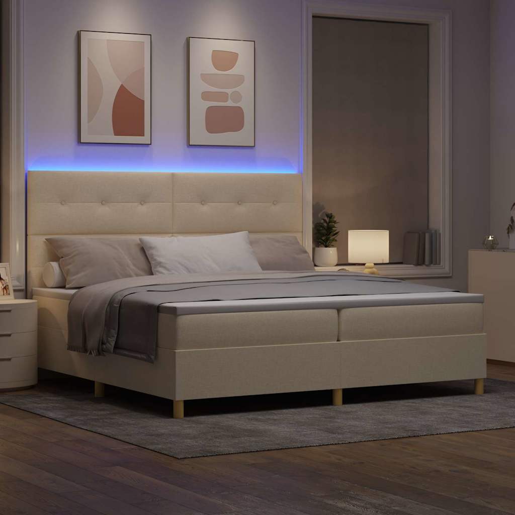 LED Κρεβάτι με βάθρο με στρώμα Κρεμ 200 x 200 cm ύφασμα - Pakobazaar