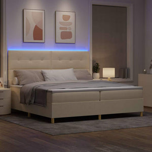 LED Κρεβάτι με βάθρο με στρώμα Κρεμ 200 x 200 cm ύφασμα - Pakobazaar