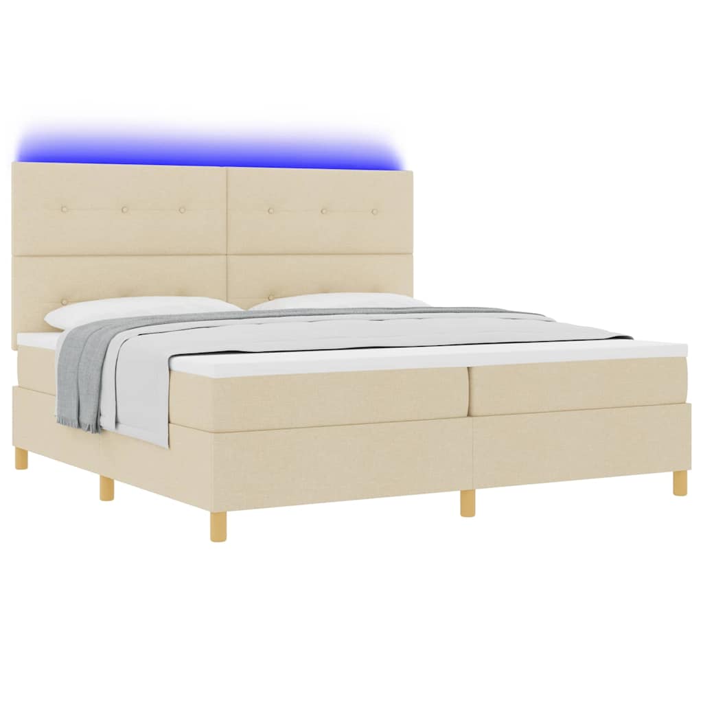 LED Κρεβάτι με βάθρο με στρώμα Κρεμ 200 x 200 cm ύφασμα - Pakobazaar