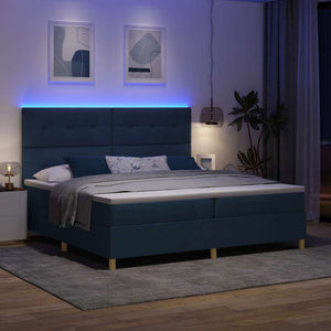 LED Κρεβάτι με βάθρο με στρώμα Μπλε 200 x 200 cm ύφασμα - Pakobazaar