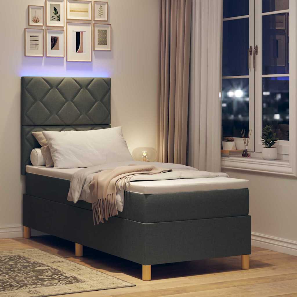 LED Κρεβάτι με βάθρο με στρώμα Σκούρο Γκρι 80 x 200 cm ύφασμα - Pakobazaar