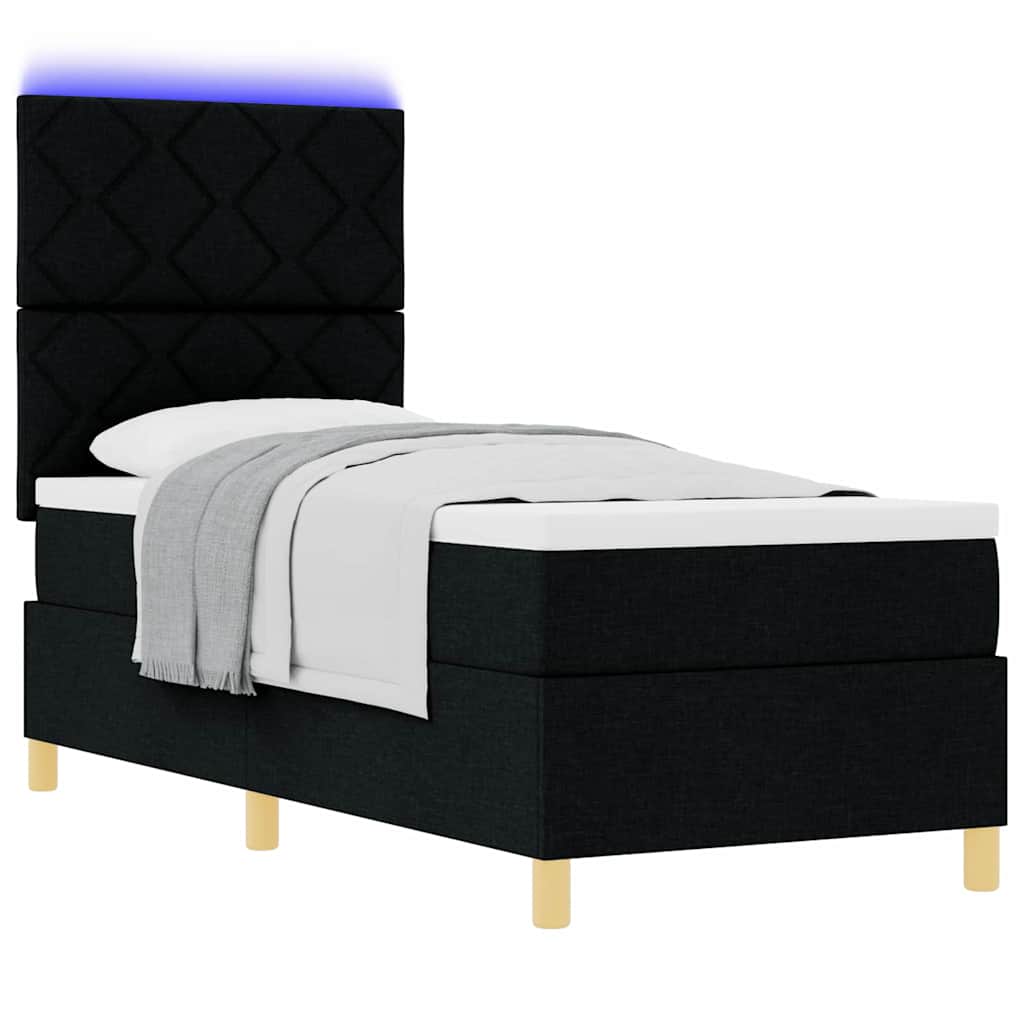 LED Κρεβάτι με βάθρο με στρώμα Μαύρο 80 x 200 cm ύφασμα - Pakobazaar