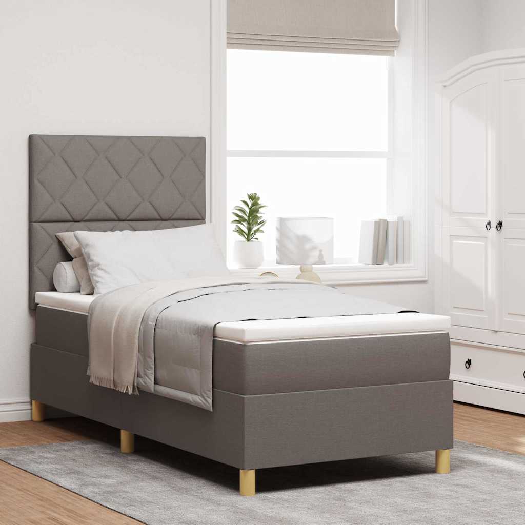 LED Κρεβάτι με βάθρο με κεφαλάρι Taupe 90 x 190 cm ύφασμα - Pakobazaar