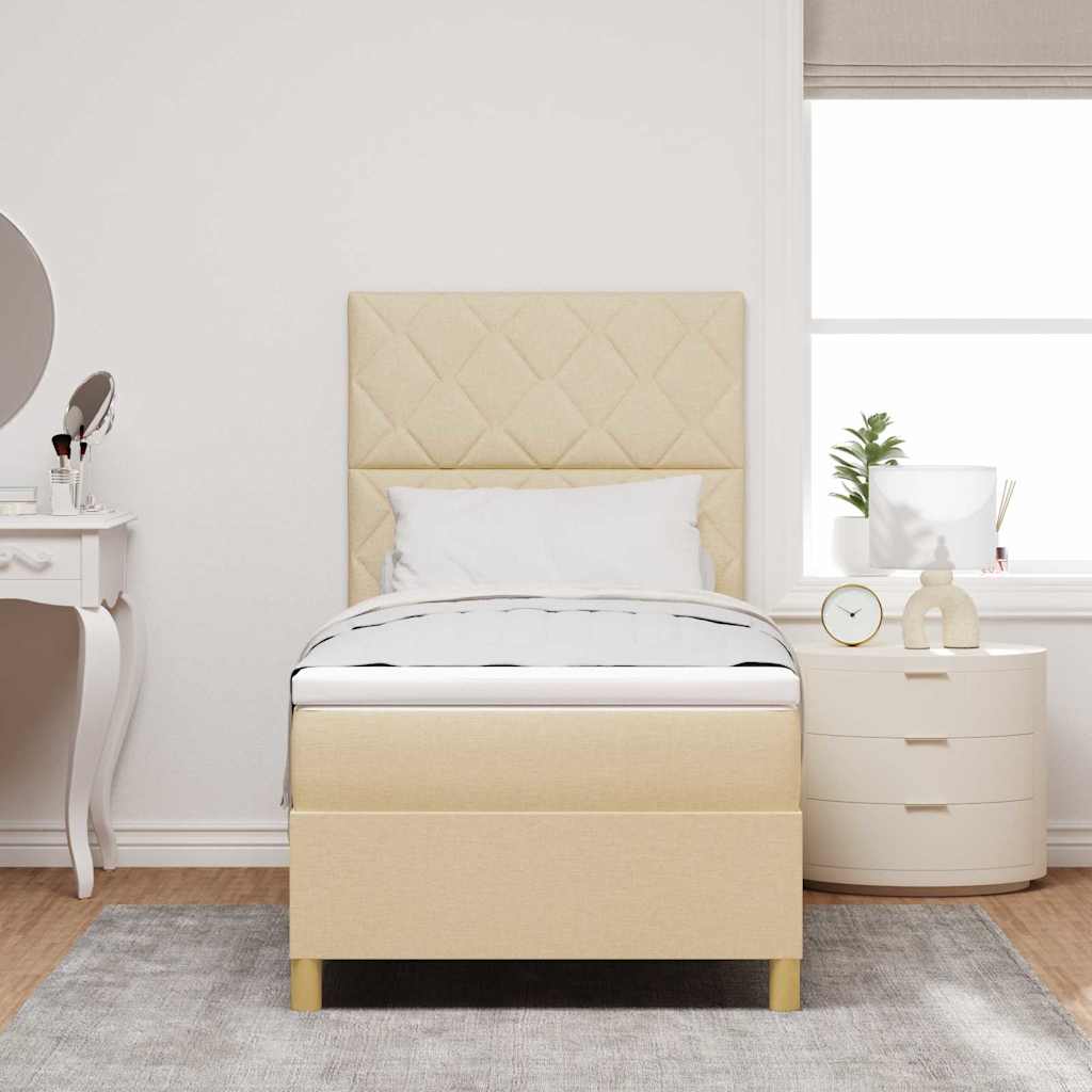 LED Κρεβάτι με βάθρο με κεφαλάρι Κρεμ 90 x 190 cm ύφασμα - Pakobazaar