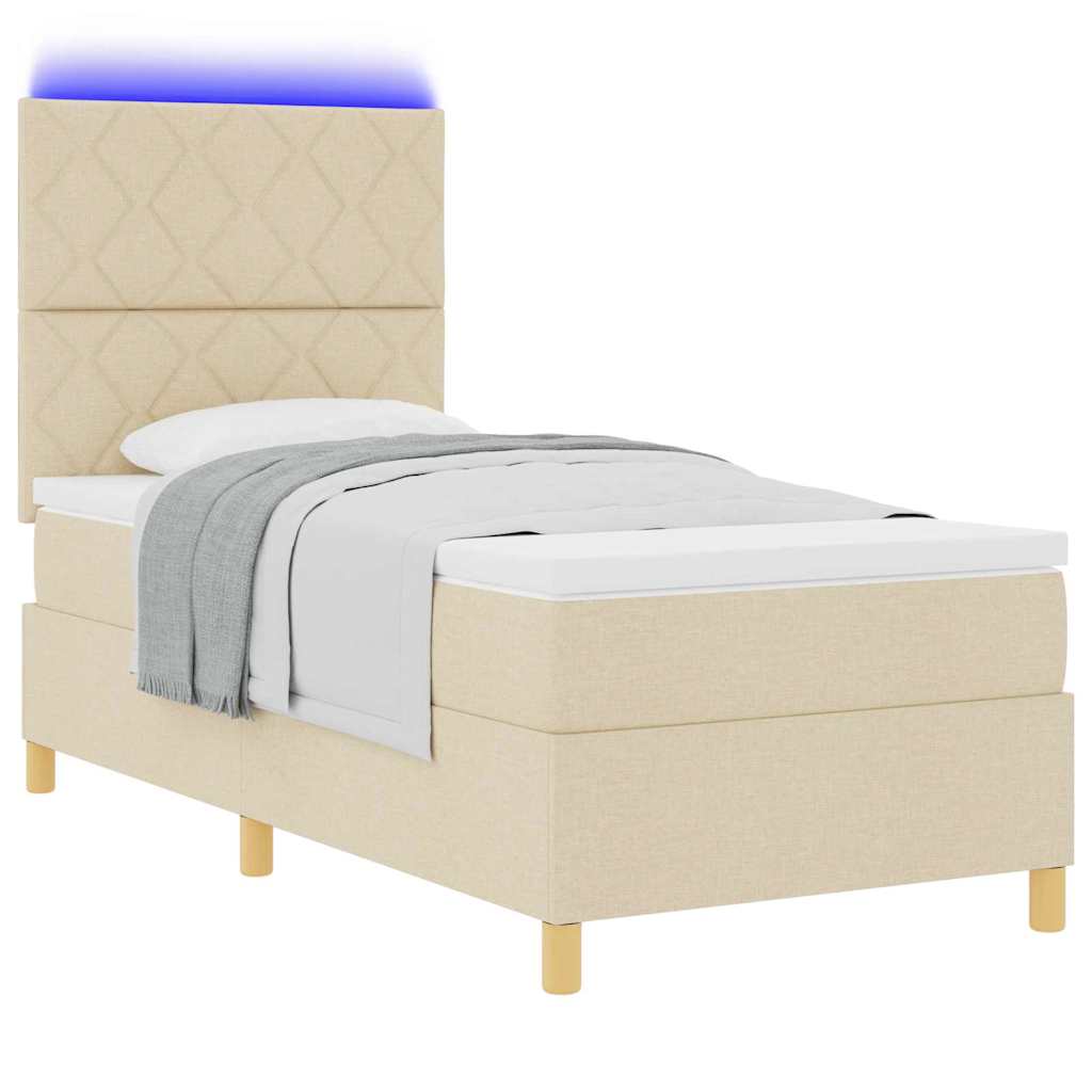 LED Κρεβάτι με βάθρο με κεφαλάρι Κρεμ 90 x 190 cm ύφασμα - Pakobazaar