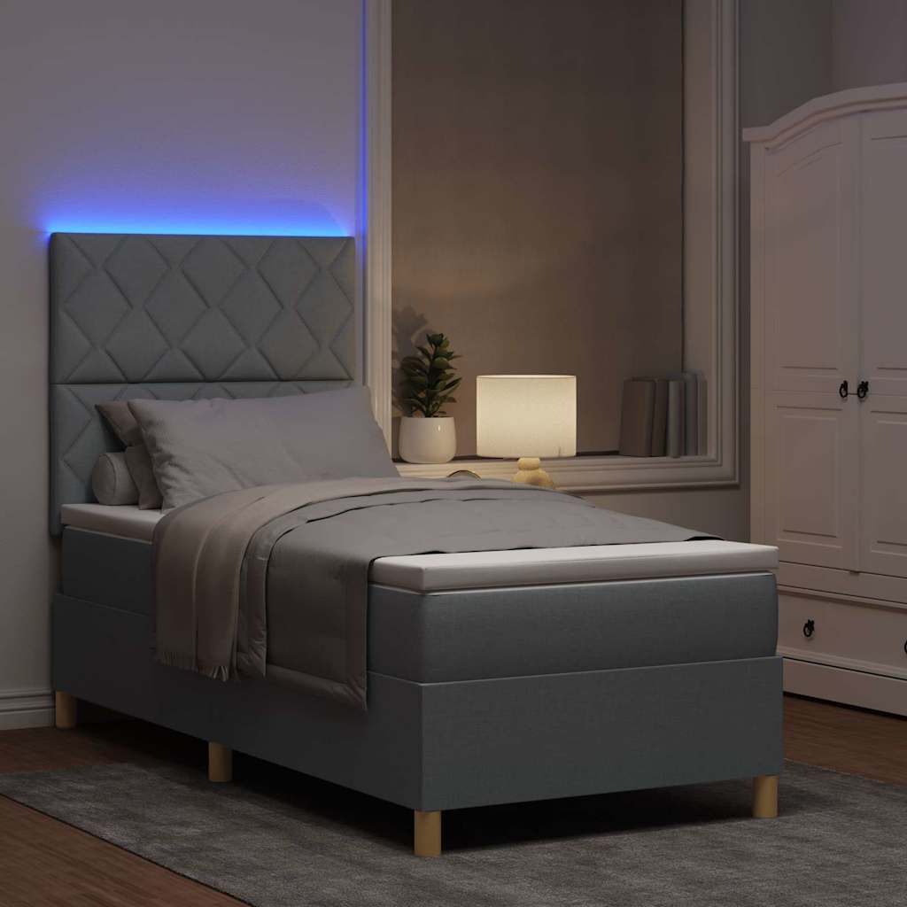 LED Κρεβάτι με βάθρο Ανοιχτό γκρι 90 x 200 cm ύφασμα - Pakobazaar