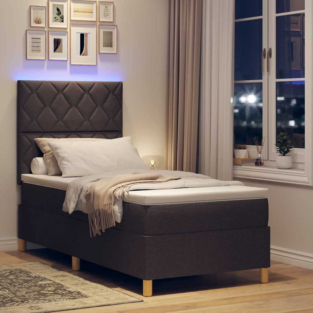 LED Κρεβάτι με βάθρο με κεφαλάρι Σκούρο Καφέ 90 x 200 cm ύφασμα